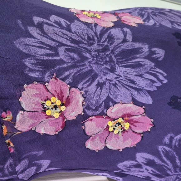 Purple Floral Ruffle-Trim Women’s Dress - Picture 3 of 10